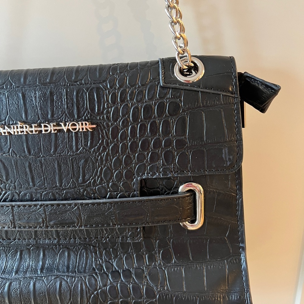 Maniere De Voir Black Croc-Embossed Shoulder Bag Elegant Women - Picture 6 of 6